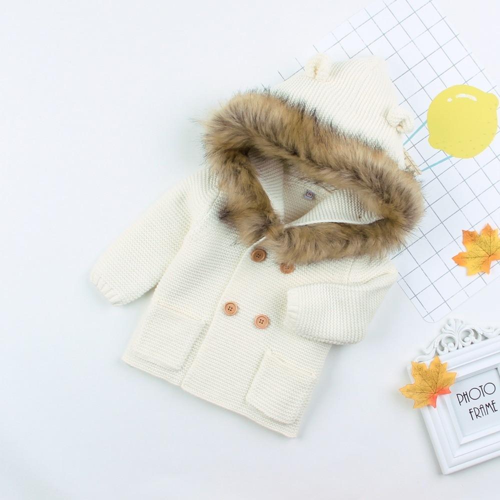 Modern Winter Warm Knit Cardigan Long Sleeve Hooded Sweaters for Newborn Infant Jacket And Coat Combination Clotes
