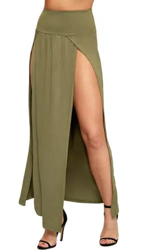 2025 New Arrival High Waisted Sexy Womens Double Slits Summer Solid Long Maxi Skirt Wholesale 51 Valentine's Day Gifts