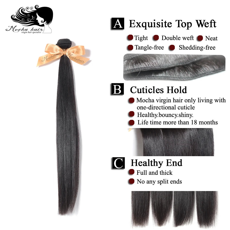 MOCHA Hair  Straight Hair 16"- 26" 10A Brazilian Virgin Hair Natural Color 100% Unprocessed Human Hair Extension Free Shipping