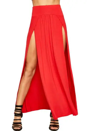 2025 New Arrival High Waisted Sexy Womens Double Slits Summer Solid Long Maxi Skirt Wholesale 51 Valentine's Day Gifts