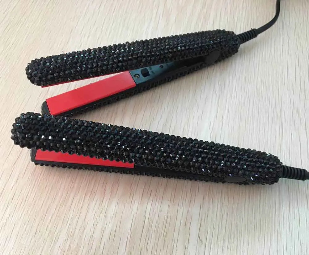 Hair Straightener Mini Flat Iron Curler With Diamonds 2 in 1 Portable Mini Bangs Tourmaline Plate Flat Iron For Short Hair