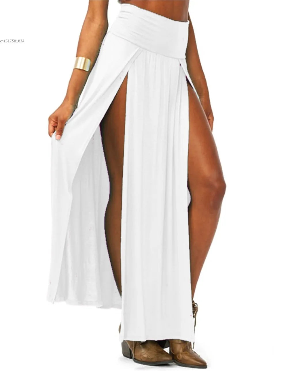 2025 New Arrival High Waisted Sexy Womens Double Slits Summer Solid Long Maxi Skirt Wholesale 51 Valentine's Day Gifts