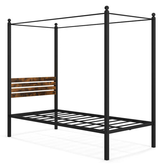 Queen Size Canopy Bed Frame with Under Bed Storage-Twin Size-1