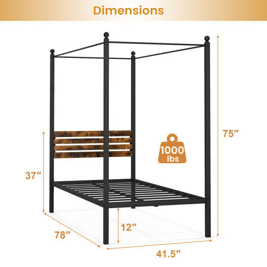 Queen Size Canopy Bed Frame with Under Bed Storage-Twin Size-2