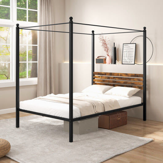 Queen Size Canopy Bed Frame with Under Bed Storage-Twin Size-3