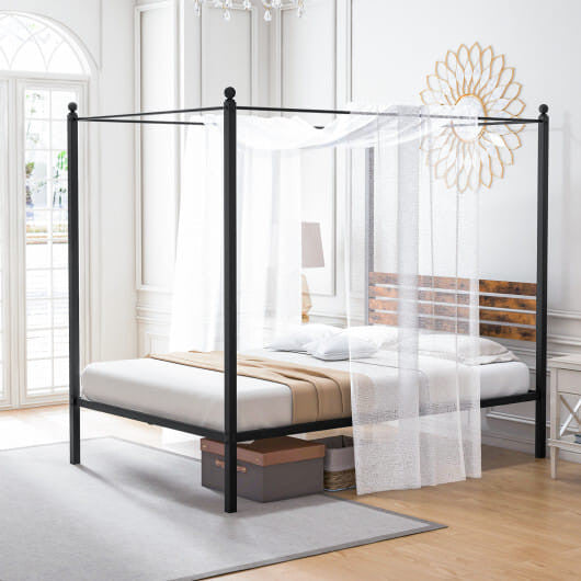 Queen Size Canopy Bed Frame with Under Bed Storage-Twin Size-4