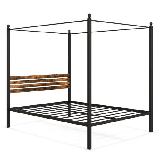 Queen Size Canopy Bed Frame with Under Bed Storage-Twin Size-6