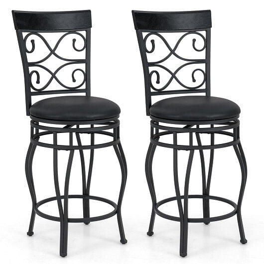 Set of 2 26 Inch Bar Stool with Backrest and Footrest-Black-0