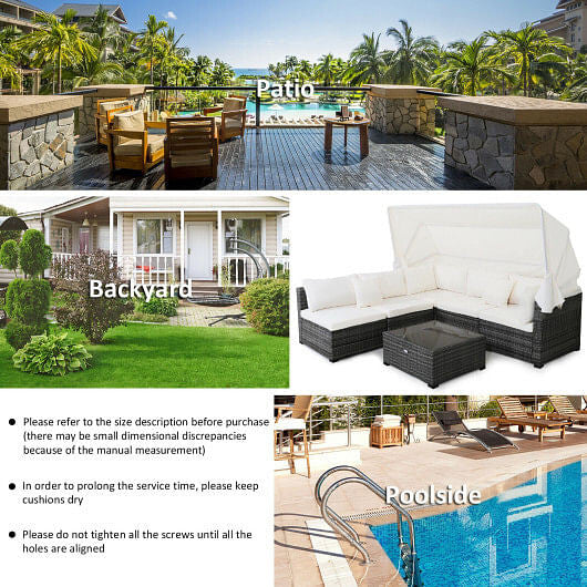6 Pieces Patio Rattan Furniture Set with Retractable Canopy-1