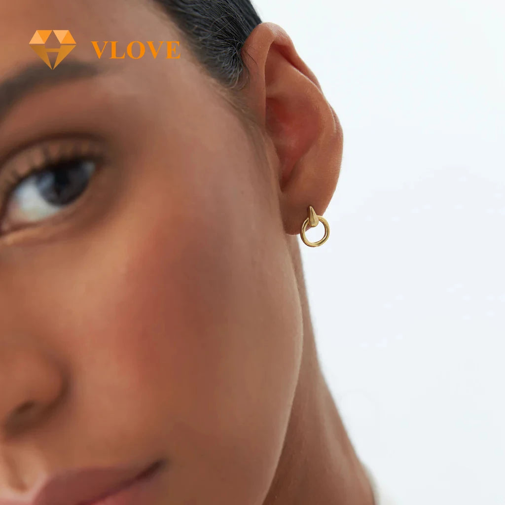 VLOVE Wholesale 14K Gold Jewelry High-End Earrings 14k Dainty Circle Drop Earrings