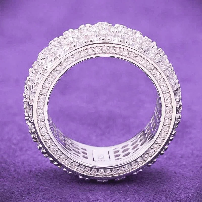 2026 Hip Hop Fine Jewelry Passd Diamond Tester 925 Sterling Silver Iced Out VVS Moissanite Cluster 3 Rows Band Ring for Men