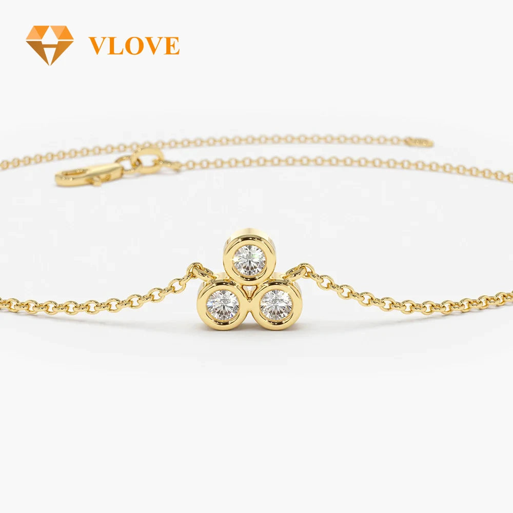 VLOVE Personalized Jewelry Diamond Bracelets Jewelry 14K Gold Triangle Trio Dainty Diamond Bracelet