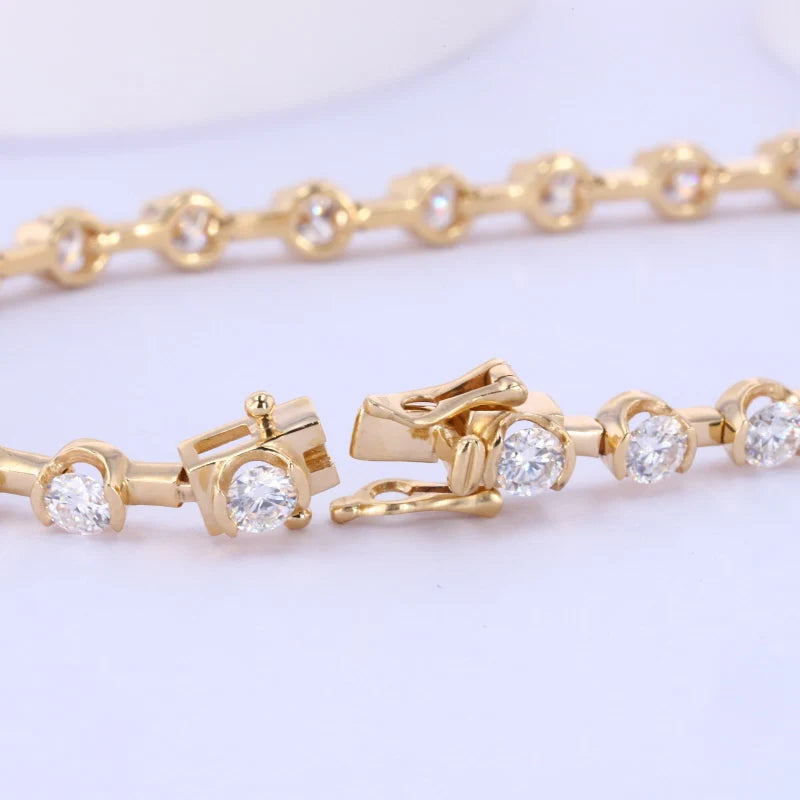 Sparkle 14k Gold Customized Men Women Moissanite Round Tennis Bracelet Jewelry