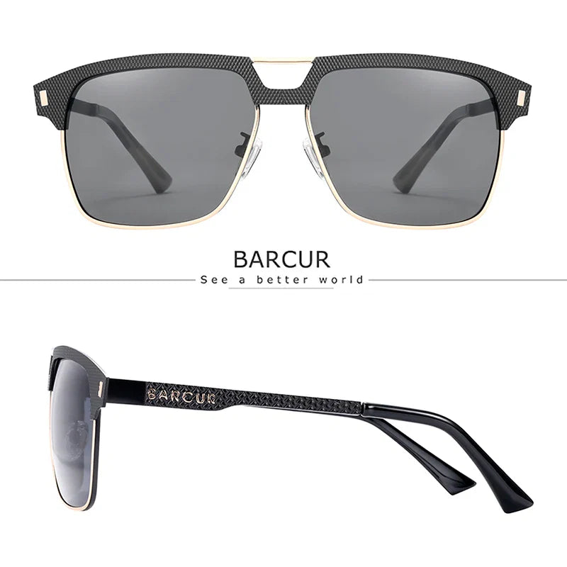 BARCUR Polarized Men’s Sunglasses – Fashionable Square Stainless Steel Frame UV400 Protection Anti-Reflective Outdoor Sports & Driving Eyewear – Original Design Casual Style with Premium Polycarbonate Lenses