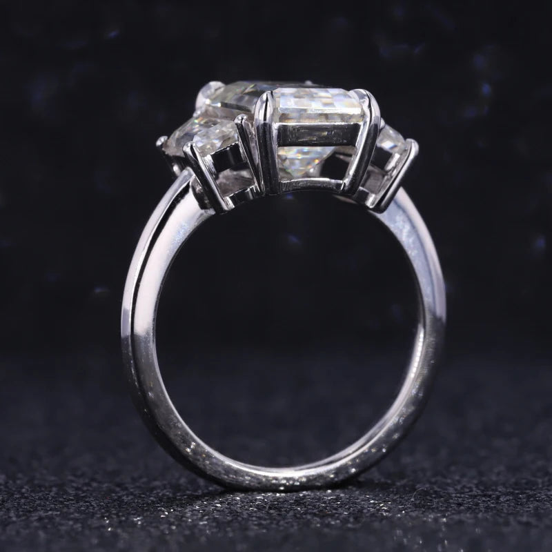 Starsgem Octagon Shape Emerald Cut 3 Stones DEF Moissanite Engagement Solid 14k Gold Wedding Rings