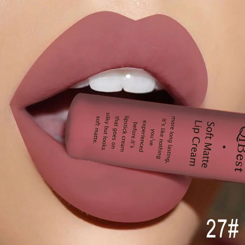 QIBEST Brand 34 Colors Waterproof Matte Nude Lipstick Lipkit Pigment Dark Red Black Long Lasting Lip Gloss Women Makeup Lipgloss