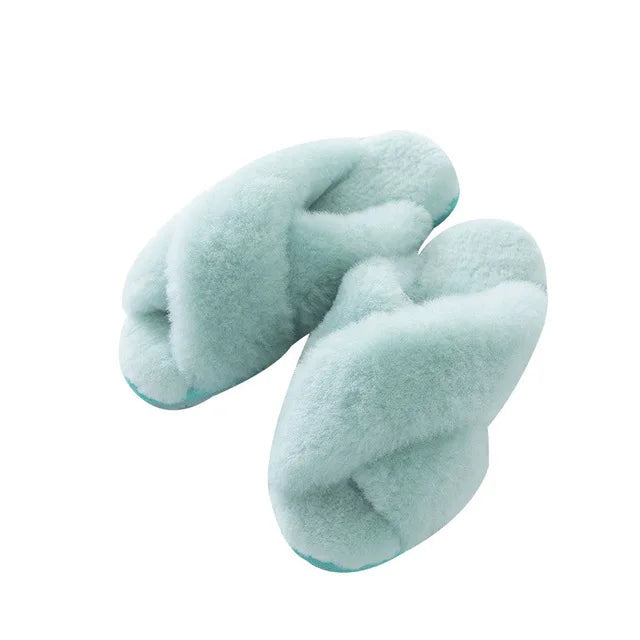 Plush Indoor Slippers Made of Real Wool - Natural Sheepskin Home Loungewear