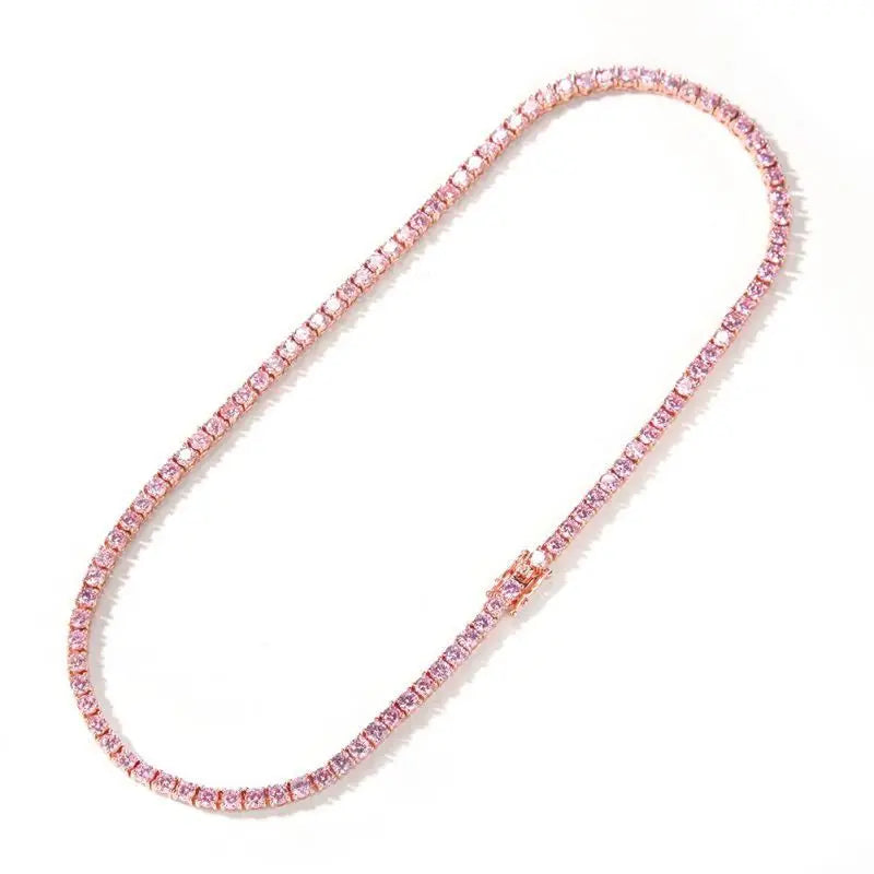AAA Gems 14k Gold Plated Pure 925 Sterling Silver Pink White Diamond Stones Moissanite Tennis Chain for Gifts