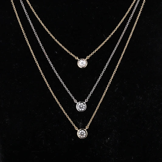 14K Gold with 4mm Double Rose Cut Moissanite Lab Diamond Gemstone Necklace