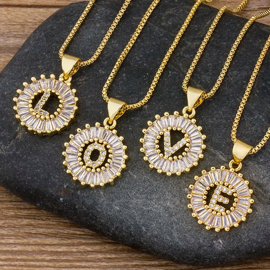 Initial Letter Pendant 26 Letters Charm Name Necklace Top Quality Copper Zircon Jewelry Birthday Gift