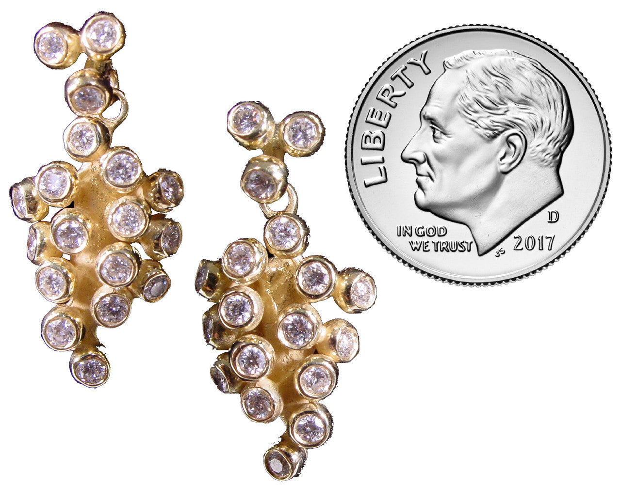 Demi Grape Earrings, Detachable Stud and Drop, 2 parts: 14K Gold & Diamonds-1