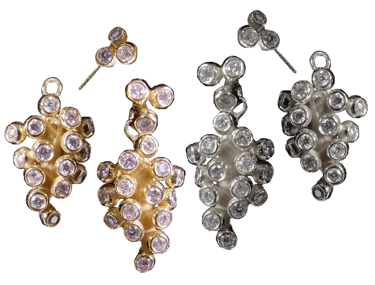 Demi Grape Earrings, Detachable Stud and Drop, 2 parts: 14K Gold & Diamonds-11