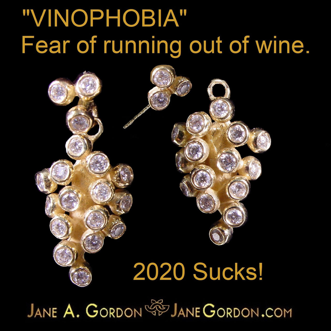 Demi Grape Earrings, Detachable Stud and Drop, 2 parts: 18K Gold & Diamonds-3