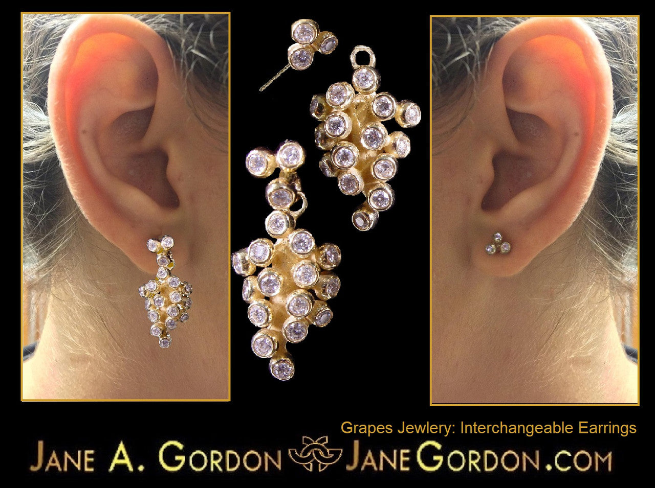 Demi Grape Earrings, Detachable Stud and Drop, 2 parts: 18K Gold & Diamonds-10