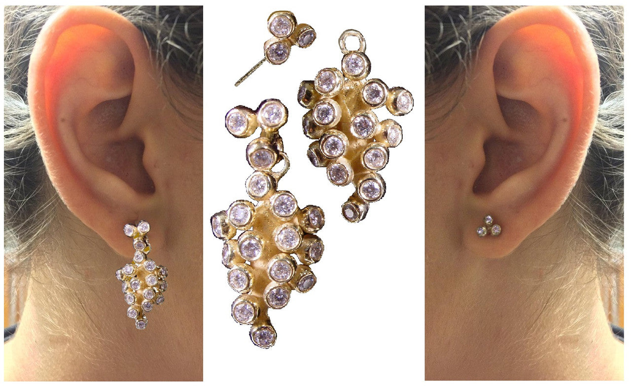 Demi Grape Earrings, Detachable Stud and Drop, 2 parts: 14K Gold & Diamonds-0