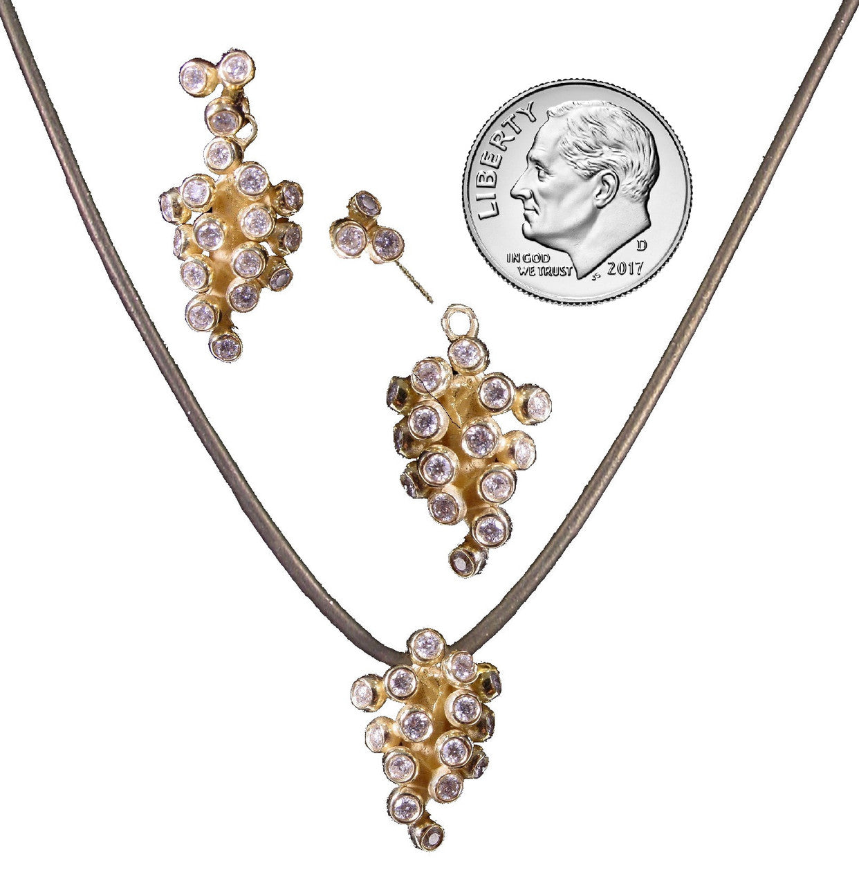 Demi Grape Earrings, Detachable Stud and Drop, 2 parts: Sterling Silver & Diamonds-13