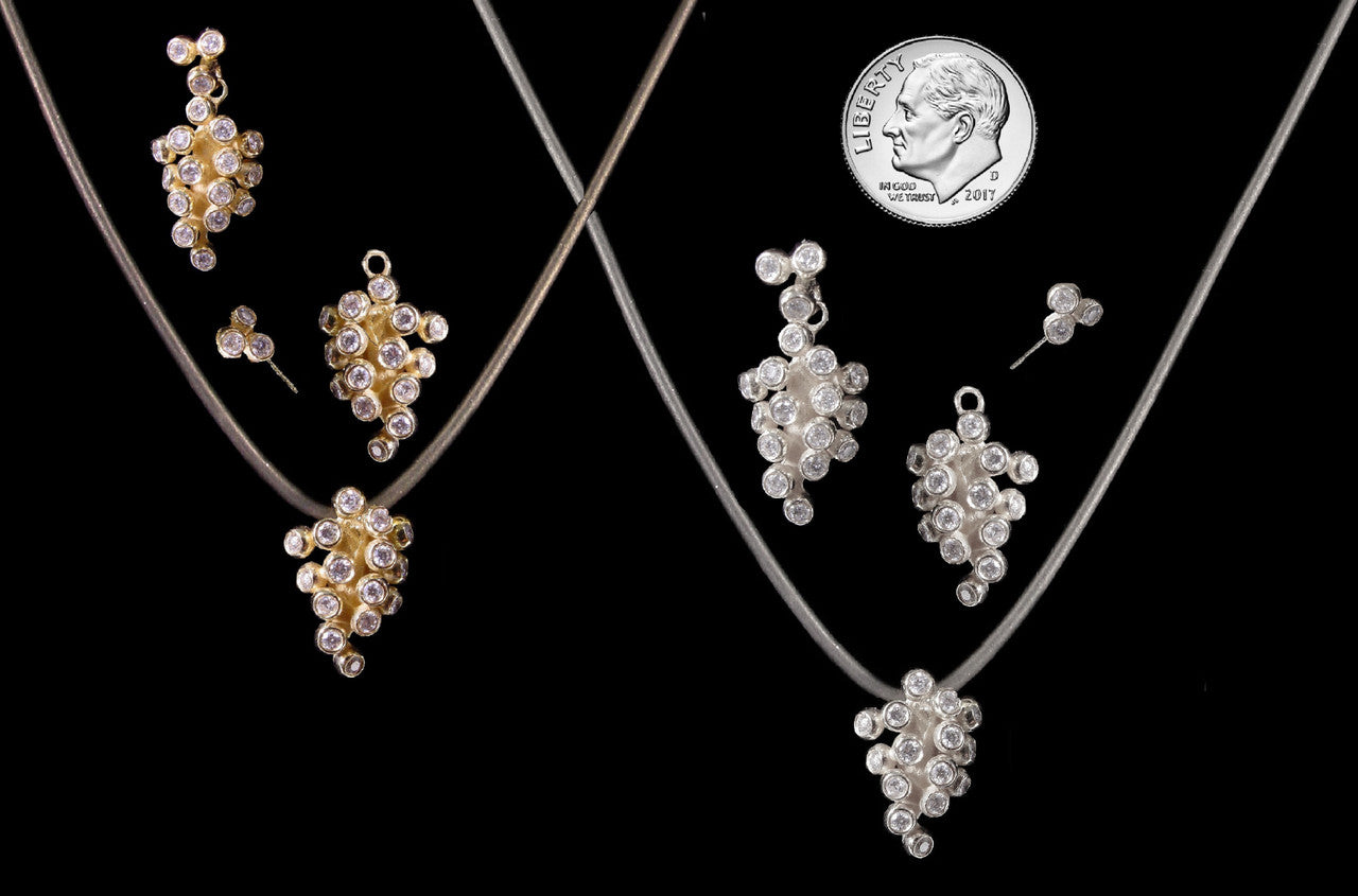 Demi Grape Earrings, Detachable Stud and Drop, 2 parts: 14K Gold & Diamonds-14