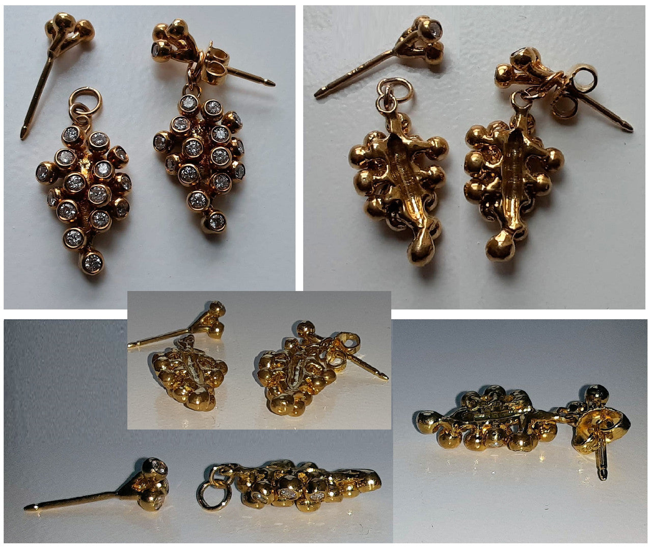 Demi Grape Earrings, Detachable Stud and Drop, 2 parts: 14K Gold & Diamonds-4