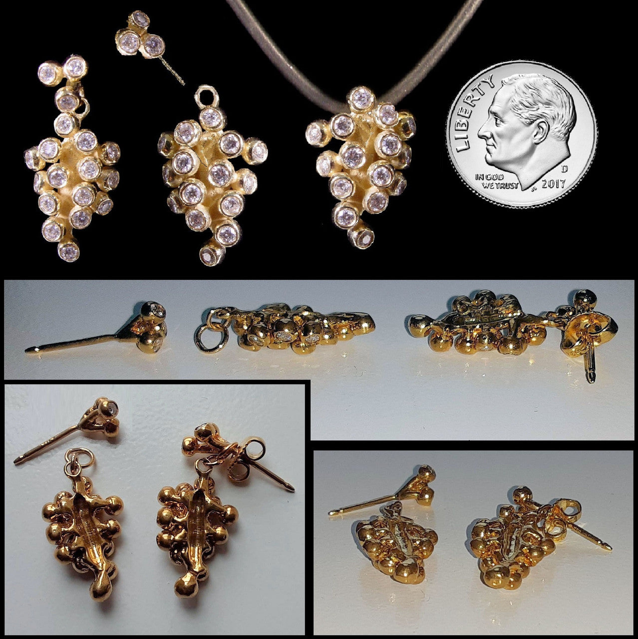 Demi Grape Earrings, Detachable Stud and Drop, 2 parts: 18K Gold & Diamonds-8