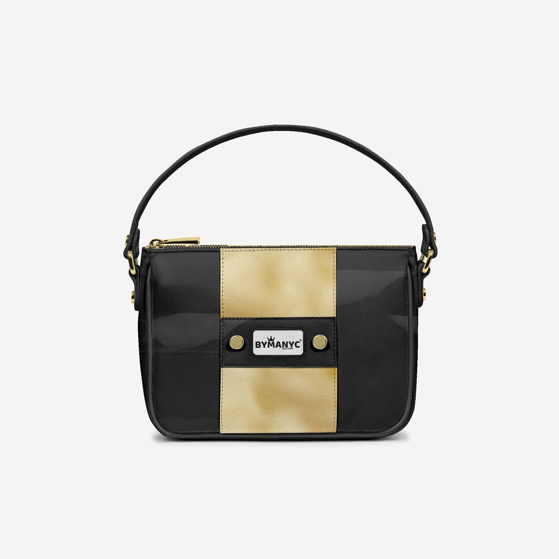 Handbag BYMANYC ® New York – Couture Vegan Vertical Band in Black & Gold Luxe-1