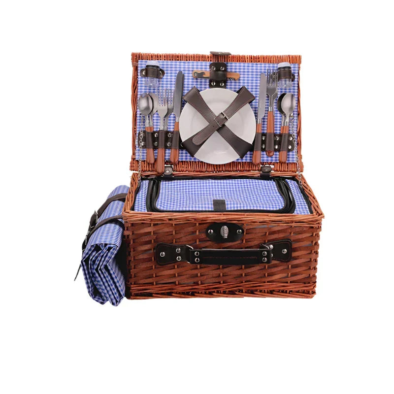 Handmade Wicker Picnic Basket with Blanket (4 sets)-0