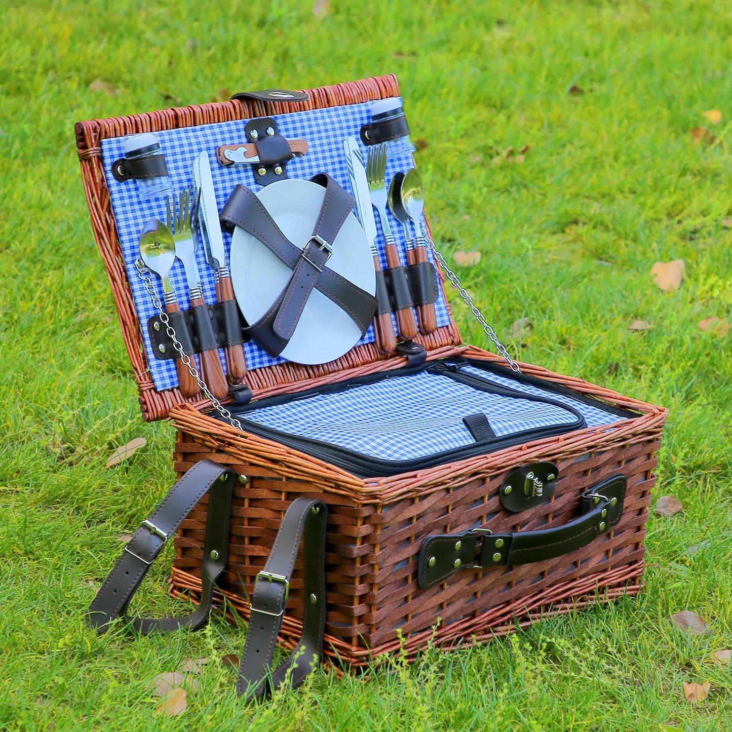 Handmade Wicker Picnic Basket with Blanket (4 sets)-2