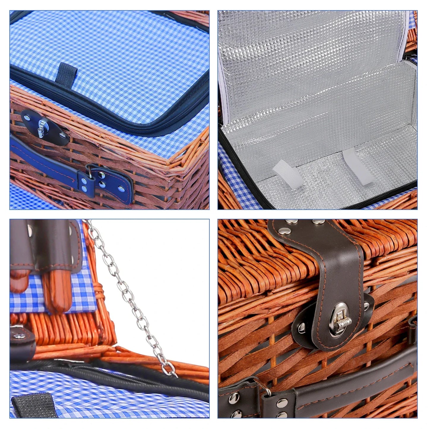 Handmade Wicker Picnic Basket with Blanket (4 sets)-3