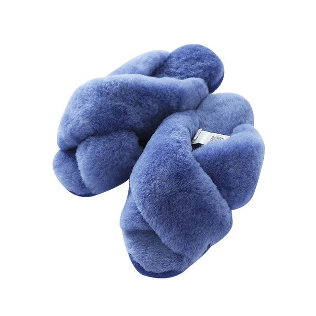 Plush Indoor Slippers Made of Real Wool - Natural Sheepskin Home Loungewear