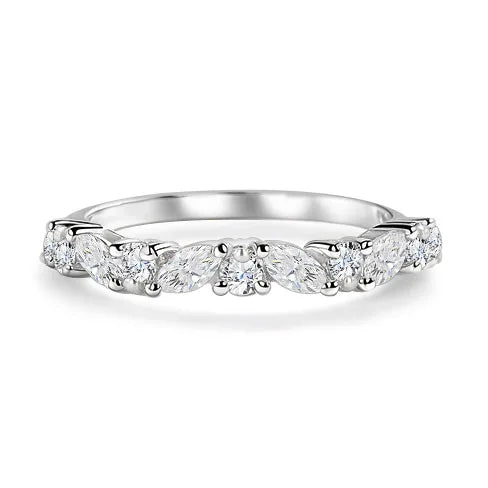 Starsgem Marquise Round Lab Grown Diamonds 14K Gold Half-eternity Wedding Band for Women