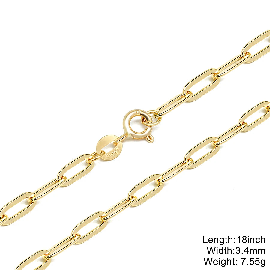 Hot Selling Fine Au585 Real Gold Necklace Solid Pure Oro 14K Gold Chain Jewelry Wholesale Paper Clip Chain Necklace