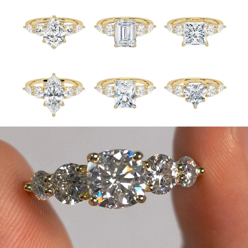 Classic S925 Silver Sterling Total Moissanite Jewelry Rings 1ct Round Cut Gold Diamond Wedding Moissanite Ring