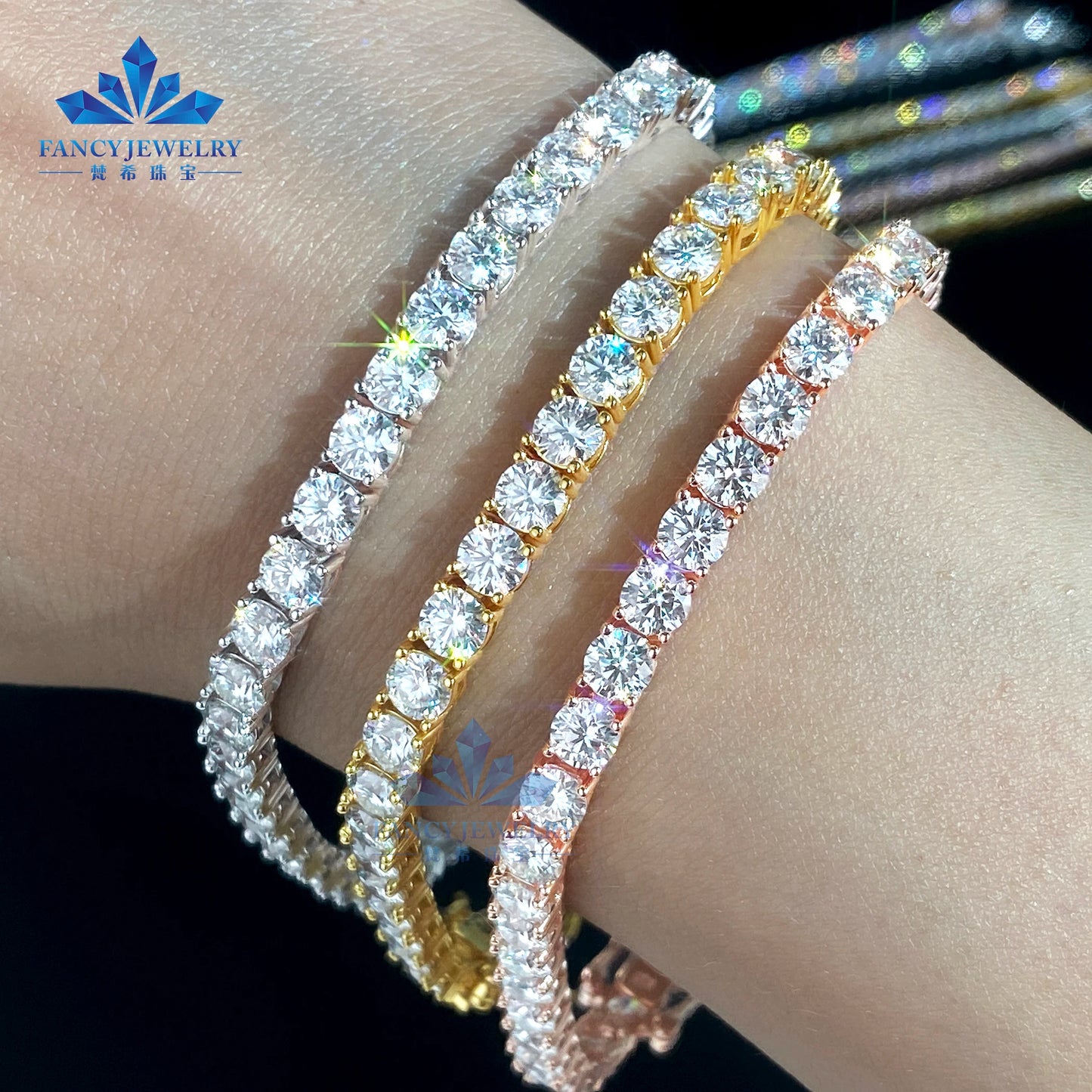 Wholesale Price Hip Hop Style 925 Sterling Silver Moissanite Tennis Chain VVS Diamond Necklace with 2mm 3mm 4mm 5mm 6.5mm Sizes