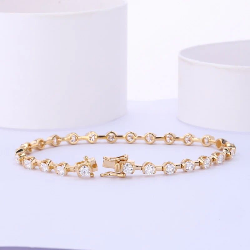Sparkle 14k Gold Customized Men Women Moissanite Round Tennis Bracelet Jewelry