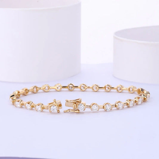 Sparkle 14k Gold Customized Men Women Moissanite Round Tennis Bracelet Jewelry