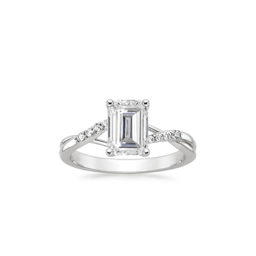 Fancy Rhodium Plated Rose Gold Emerald Cut 8*6mm 2.0ct Moissanite Engagement Wedding Ring for Women Anniversary Party Jewelry