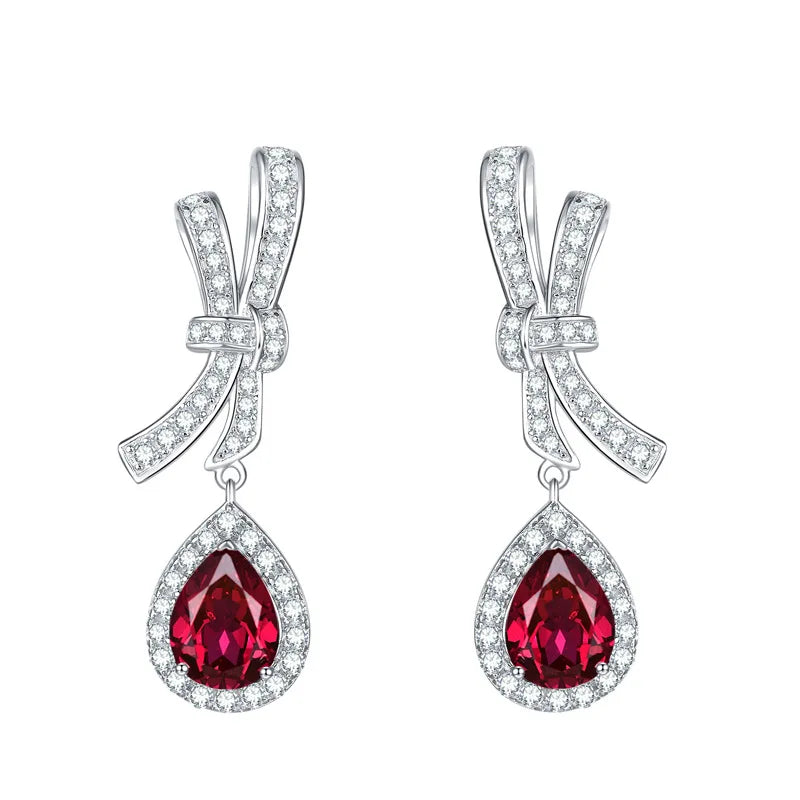 Luxury Designer 18K & 14K Gold Gemstone Earrings Lab Grown Ruby & Diamond Jewelry