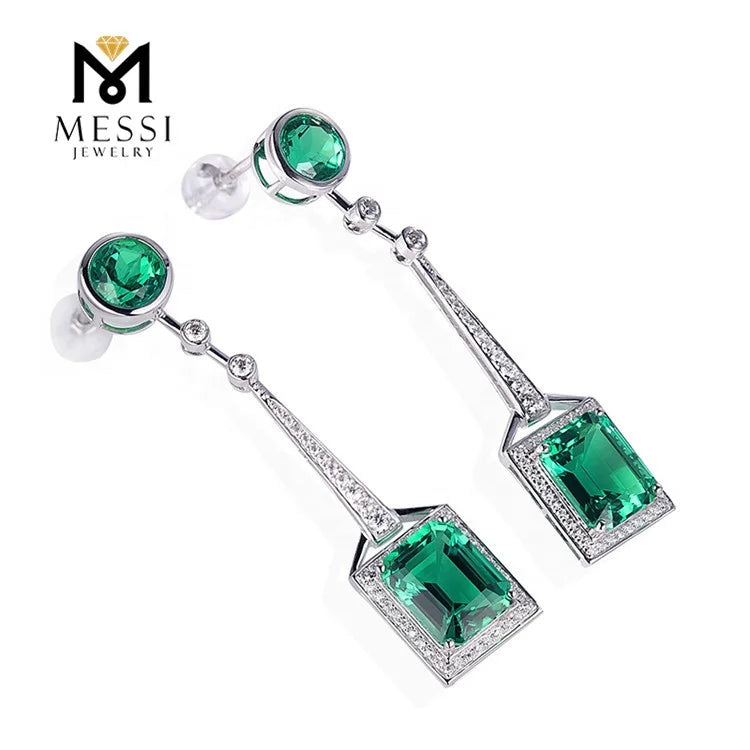 Messi Jewelry Gold Earrings Woman Jewelry 14k Gold  Zambia Emerald Long Earring