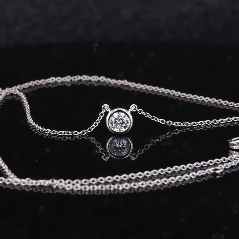 14K Gold with 4mm Double Rose Cut Moissanite Lab Diamond Gemstone Necklace