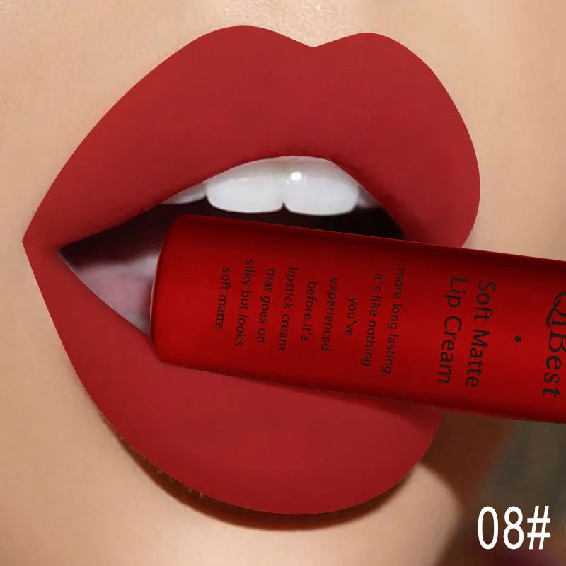 QIBEST Brand 34 Colors Waterproof Matte Nude Lipstick Lipkit Pigment Dark Red Black Long Lasting Lip Gloss Women Makeup Lipgloss