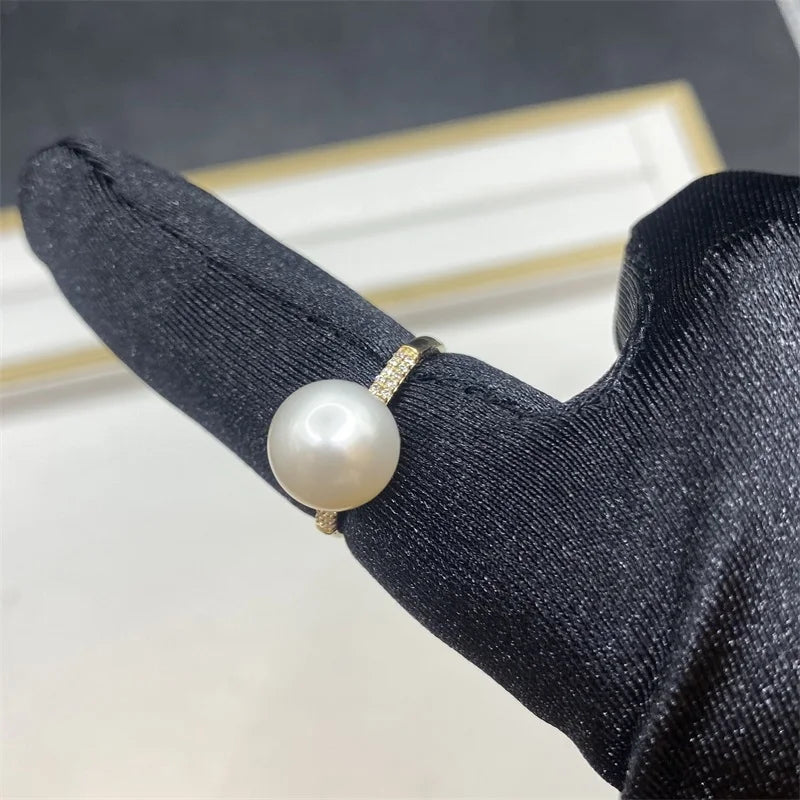 Hot Selling 14K Gold Natural Pearl Ring, Customizable Diamond Inlay Fashion Jewelry, Exquisite Gift for Women Valentine's Day